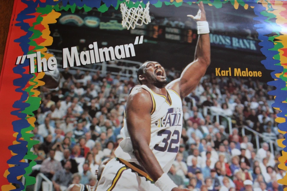 Vintage 1993 "The Mailman" Karl Malone Utah Jazz I LOVE BASKETBALL Poster 19x24 - Image 2 of 4