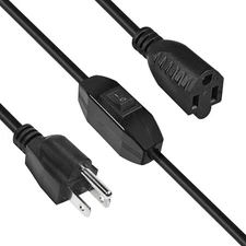 6.56ft Black Extension Cord with On/Off Switch 3-Prong Grounded 18 AWG
