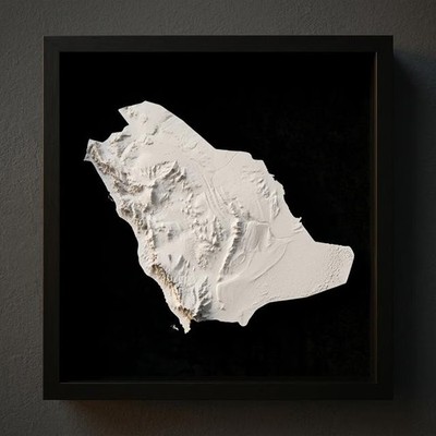 3D Saudi Arabia Map Wall Art: Topography in Black Wood Frame
