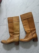 Vtg Women's Tall Leather Campus Style Pull On Boots 70s Fyre Banana 10 Brown