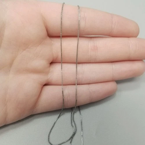 Vintage Thin Sterling Silver Box Chain Necklace 18 Inches Long Spring Ring