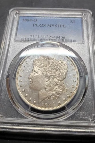 PCGS PL MS-61 1884-O MORGAN SILVER DOLLAR - NO RESERVE!!! 3$ S/H...