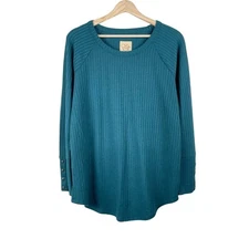 Chaser Long Sleeve Waffle Knit Thermal Top Womens L Lightweight Sweater Teal