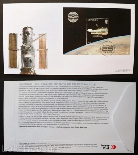 Jersey Stamps: "Hubble Telescope - 25 Years" First Day Cover £2 Mini Sheet 2015