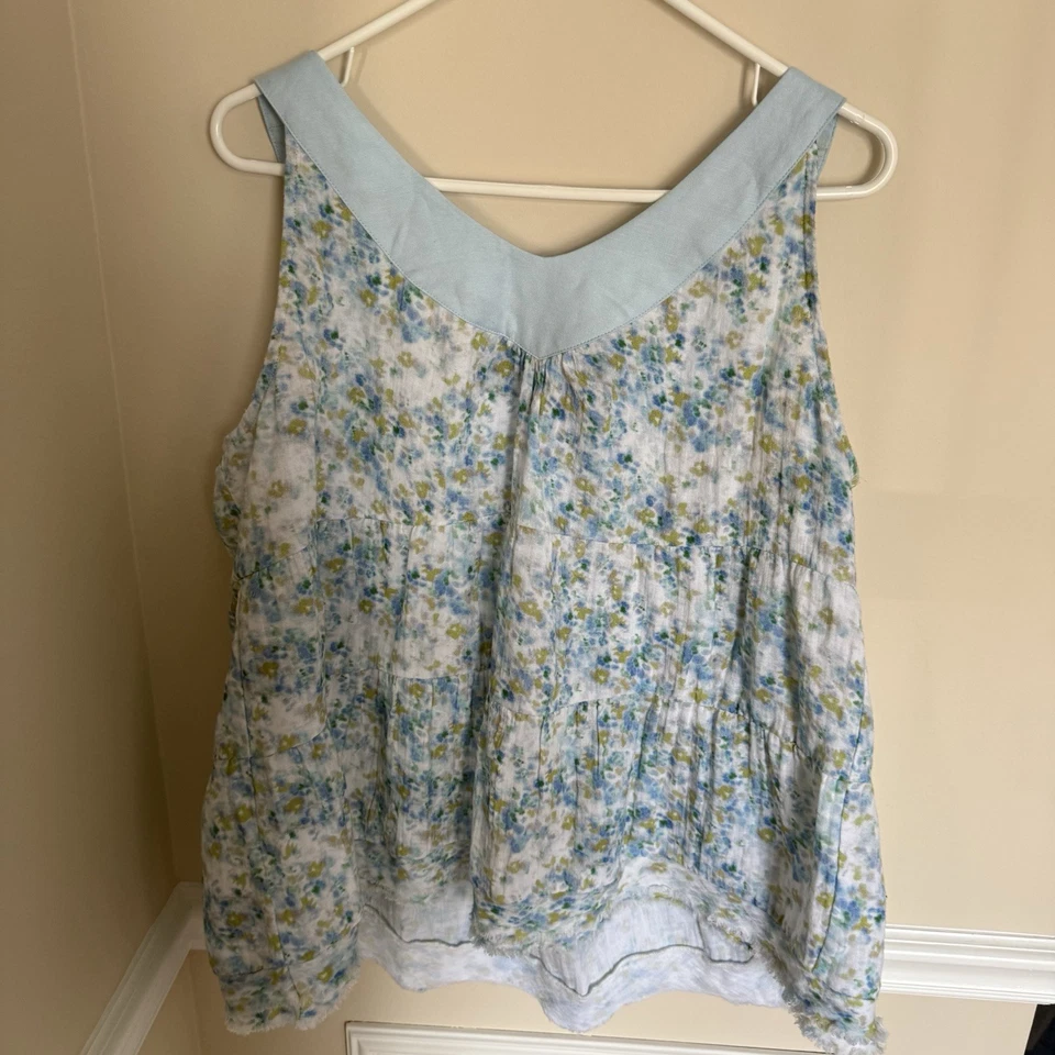 Pantalones de mezclilla tribales talla grande azul claro profundo cuello en V estampado floral en capas Foto 4 de 4