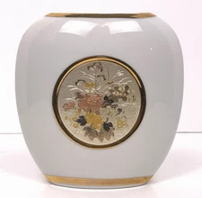 Vtg Chokin Vase Japanese Porcelain 24K Trim Gold Silver Floral Medallion Davar