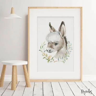 DIGIVITES Baby, Girl, Boy Nursery Wall Art Prints Watercolour Farm Animals Cow Donkey Goat