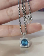 💯David Yurman Sterling Petite Albion 7mm Blue Topaz 24” Necklace w/PavéDiamonds