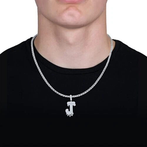 Подарочный мужской кулон с круглой огранкой алфавитом J с инициалом капли покрытие белым золотом 14 карат 2 карата - Изображение 4 из 4