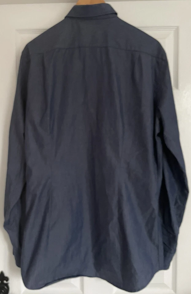 J.Lindeberg Hombres 16” Camisa de Vestir Azul Manga Larga Calce Ajustado Negocios Inteligente Formal Foto 4 de 4