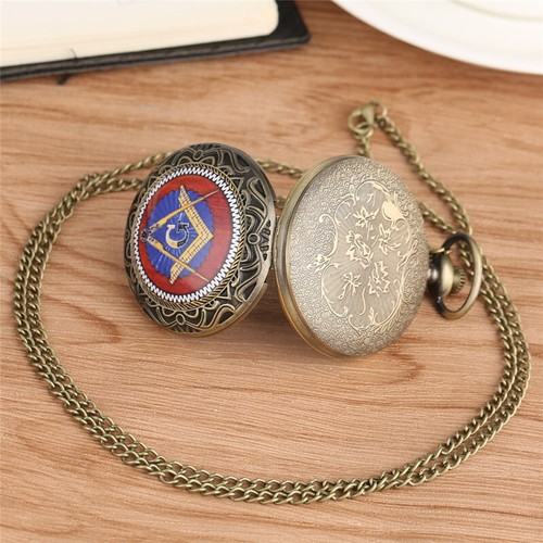 Bronze Masonic Freemasonry Chrome Square and Compass Mason Pocket Watch Gifts - Picture 9 of 9