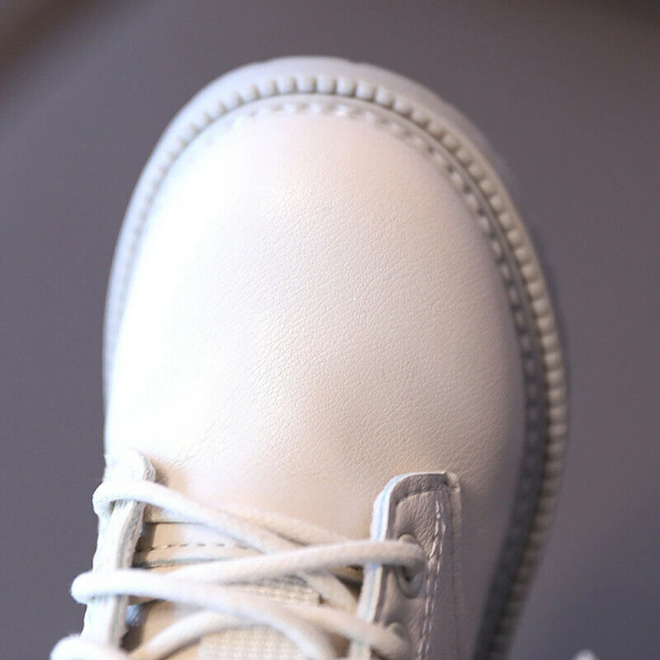 Boy Girl Ankle Boots Lace Faux Leather Flat Trainers Baby Kids Outdoor Walk Shoe - Image 4 of 4