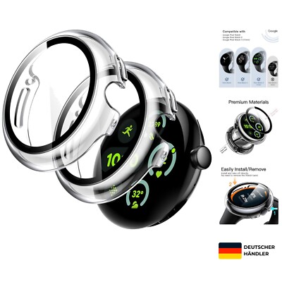 Schutzhülle mit Glas für Google Pixel Watch 3/2/1 41mm, 2 Stück, kratzfest, t...