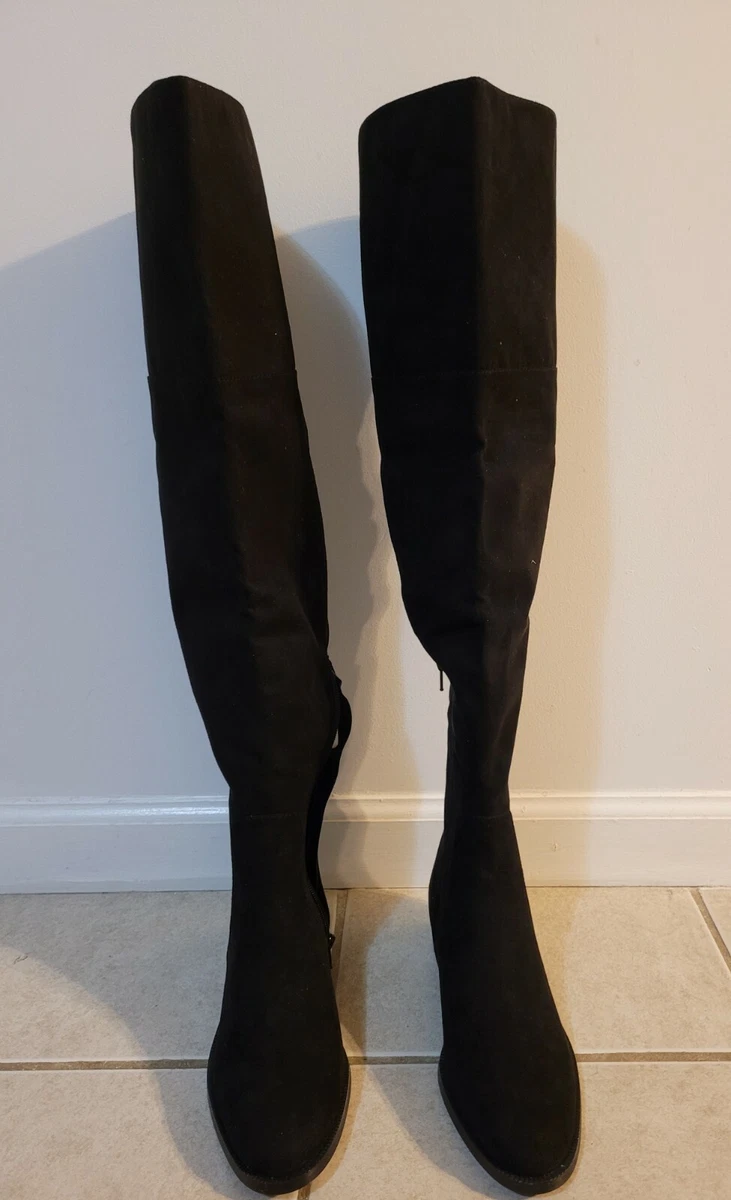 J.Crew Women s Over the Knee Boots in Black Suede Size 8 eBay