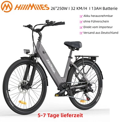 HILLMILES 26 Zoll E-BIKE Elektrofahrrad 250W 13Ah Fahrrad Pedelec e Citybike Damen Herren