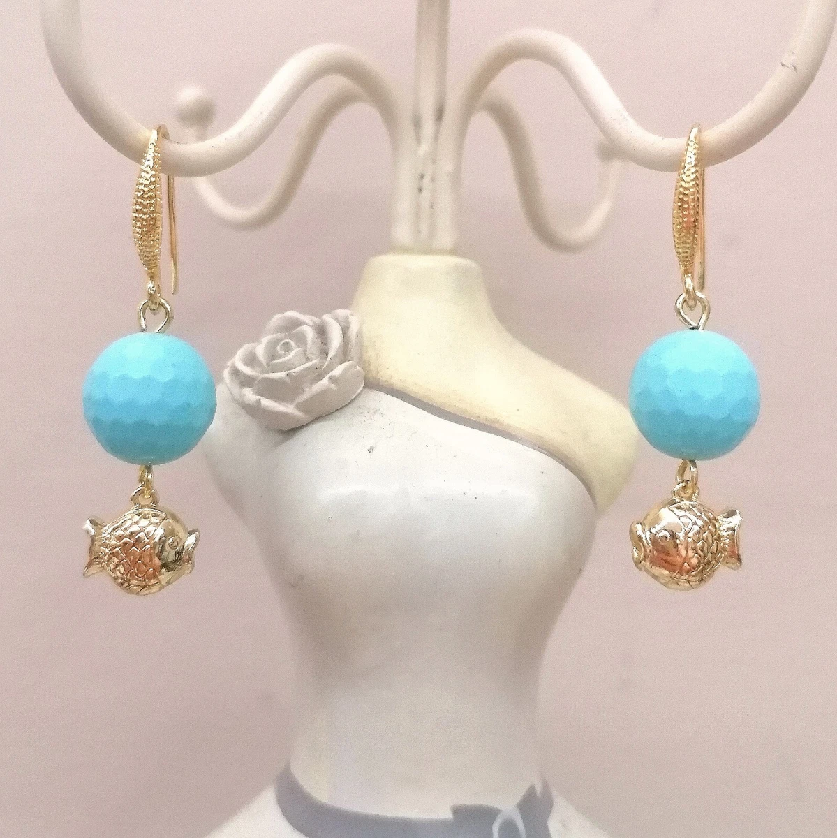 Orecchino a monachella in turchese / Argento Sterling 925 / Pietra preziosa curativa / Regali per lei / Cabochon di lusso / Orecchino importante in turchese TRQ-E-7. - Italia