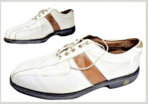 FJ FootJoy Icon 346 Mens Golf Shoes 10.5 W White/Brown Leather Opti-Flex 52062 - Foto 12 di 12