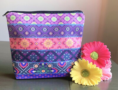 Pretty Pink Purple Ethnic Boho Girl Zippered Pouch Cosmetic Travel Bag New