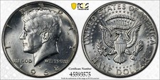 1968-D US 50 Cent coin. PCGS AU58 (About Uncirculated 58) Certificate# 45593575