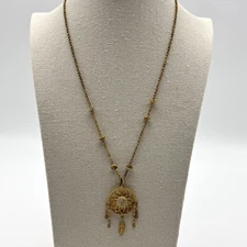 APM Monaco Dreamcatcher Pendant Necklace CZ Faceted Gold Tone Pendant Necklace