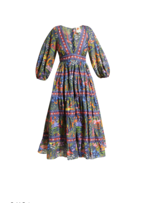 farm rio embroidered puff-sleeve cutout midi dress NWT $285 Farm Rio Animal Utopia Puff-Sleeve Printed Midi Dress!