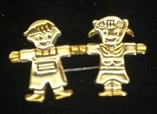 MJ Signed Jewelry Boy Girl Pin Brooch Pendant Silver Gold Tone L
