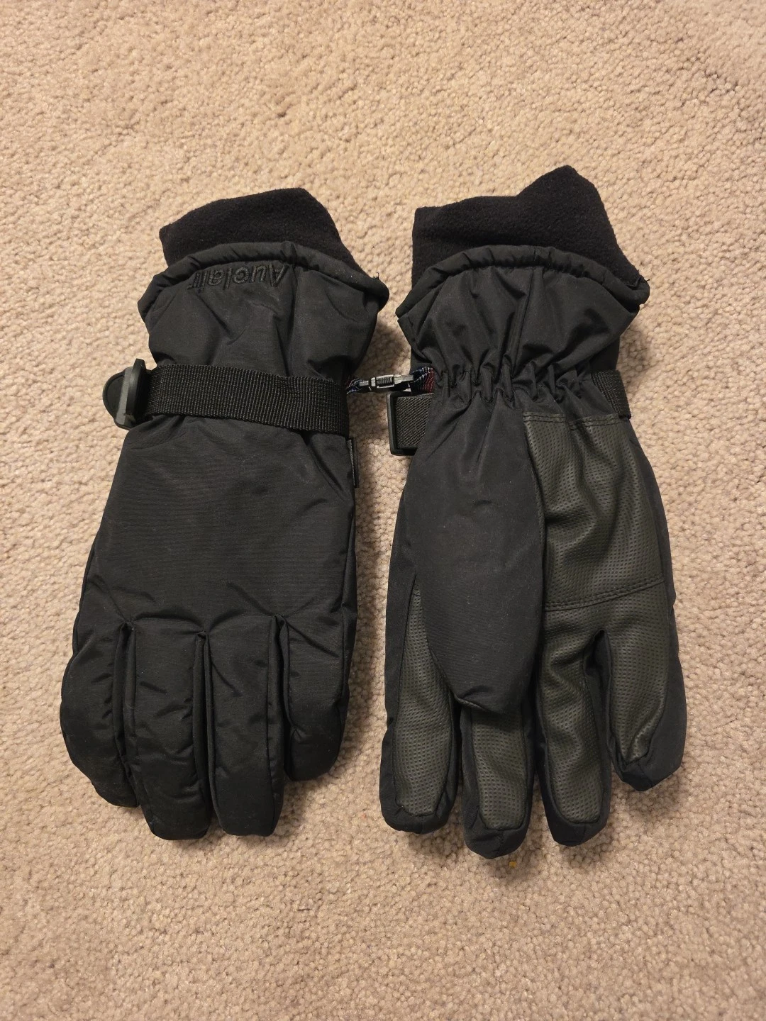 Auclair Men's Black Nylon/Leather Ski Gloves Aqua Stop Size XL