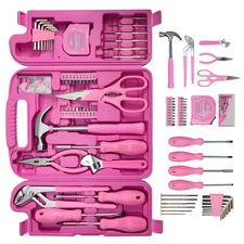 136pcs Pink Portable Hand Tool Kit Household Small Tool Set for Women With Case
