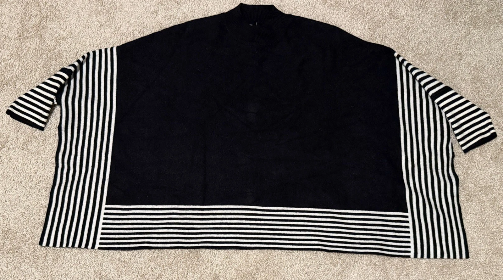 Patricia Luca Milano Women’s Black & White Striped Draped Poncho Sweater L/XL