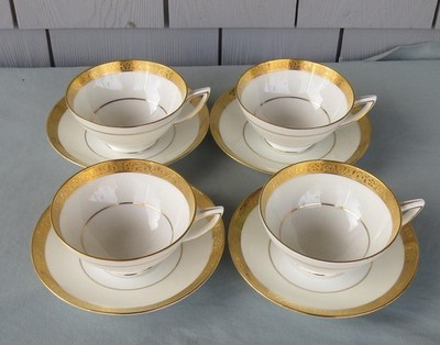 4 VINTAGE MINTON  WESTMINSTER K154 CUPS & SAUCERS GOLD ENCRUSTED