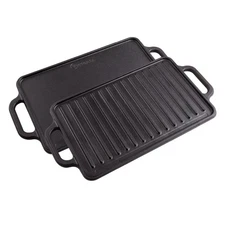 13 x 8.5 Inch Cast Iron Griddle, Reversible Grill and Griddle, Black