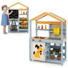 2 in 1 Wooden Mud Kitchen Outdoor Play Kitchen  Grocery Store with Sink