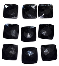 Lot 20  vintage Czech faceted black  glass 1.5" square BEADS - CRAFT
