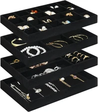 4 Stackable Jewelry Trays Organizer Set for Drawers, Jewellery Drawer Insert Div