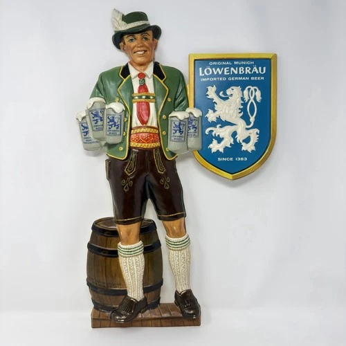 Vintage Lowenbrau Beer German Lederhosen Vacuform Plastic Advertising Sign