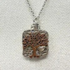 Tree of Life Cremation Urn Necklace Pendant Silver Tone Keepsake Memorial Ashes