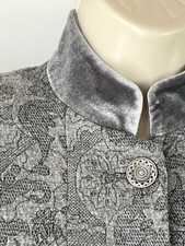 Coldwater Creek Long Blazer /Jacket Gray Size 4 Velveteen Mandarin Collar Cuffs