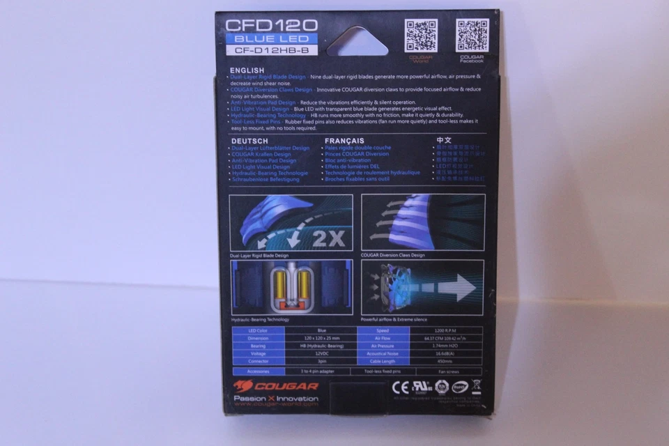 Ventilador de refrigeración LED azul Cougar CFD120 rodamiento hidráulico Foto 2 de 2
