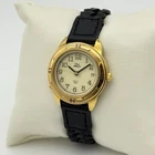 Women's Vintage 1996 TIMEX Gold Tone Indiglo Watch, Black Leather, 27mm, Date