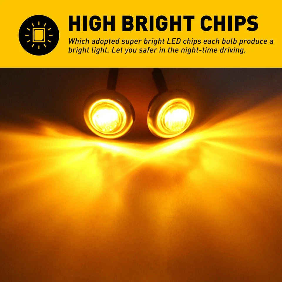 40X 3/4" Round LED Marker Side Light With Stailness for Base Truck Trailer Amber - Image 2 of 4