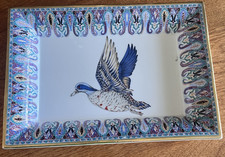 Vintage Villa Fiori Italy Duck & Paisley Ceramic w/ Gold Trim Tray BEAUTIFUL!