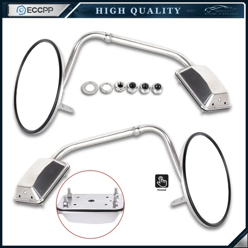 LH+RH Side 8mm Manual Round Mirrors Replacement ASSEMBLY Stainless Steel