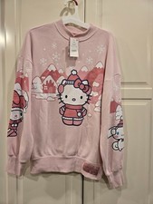 Hello Kitty and Friends Christmas Holiday Pink Oversized Sweatshirt - Womens XS