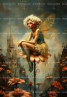 Fairy On Flower Art Print, Cottagecore Decor, Fairytale Poster, Fantasy Fae D680
