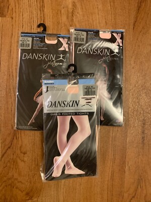 Lot of 3 Danskin Footed Tights Theatrical Pink Child Size Large