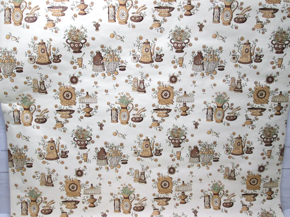 Papel de parede vintage anos 70 cozinha bege marrom frutas margarida flor chá relógio kitsch - Imagem 4 de 4