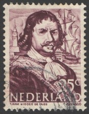 Netherlands 1943-44, Naval heroes: Tjerk Hiddes de Vries, 25 cent used VF