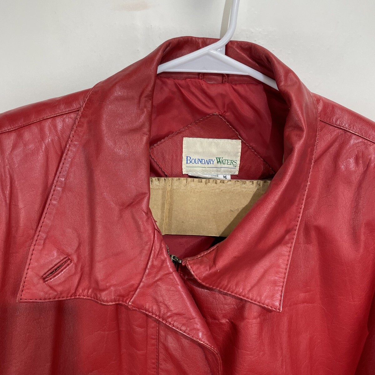 Vintage Boundary Waters Zip Front Leather Bomber Jacket Coat