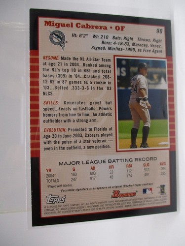 Bowman #90 2005 Miguel Cabrera Marlins - Imagen 2 de 2