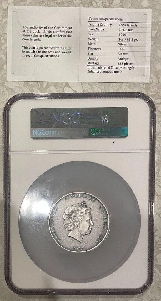 2020 Prometheus Titan 3 OZ Ultra High Relief Silver Coin Cook Island NGC MS70 - Image 2 of 2